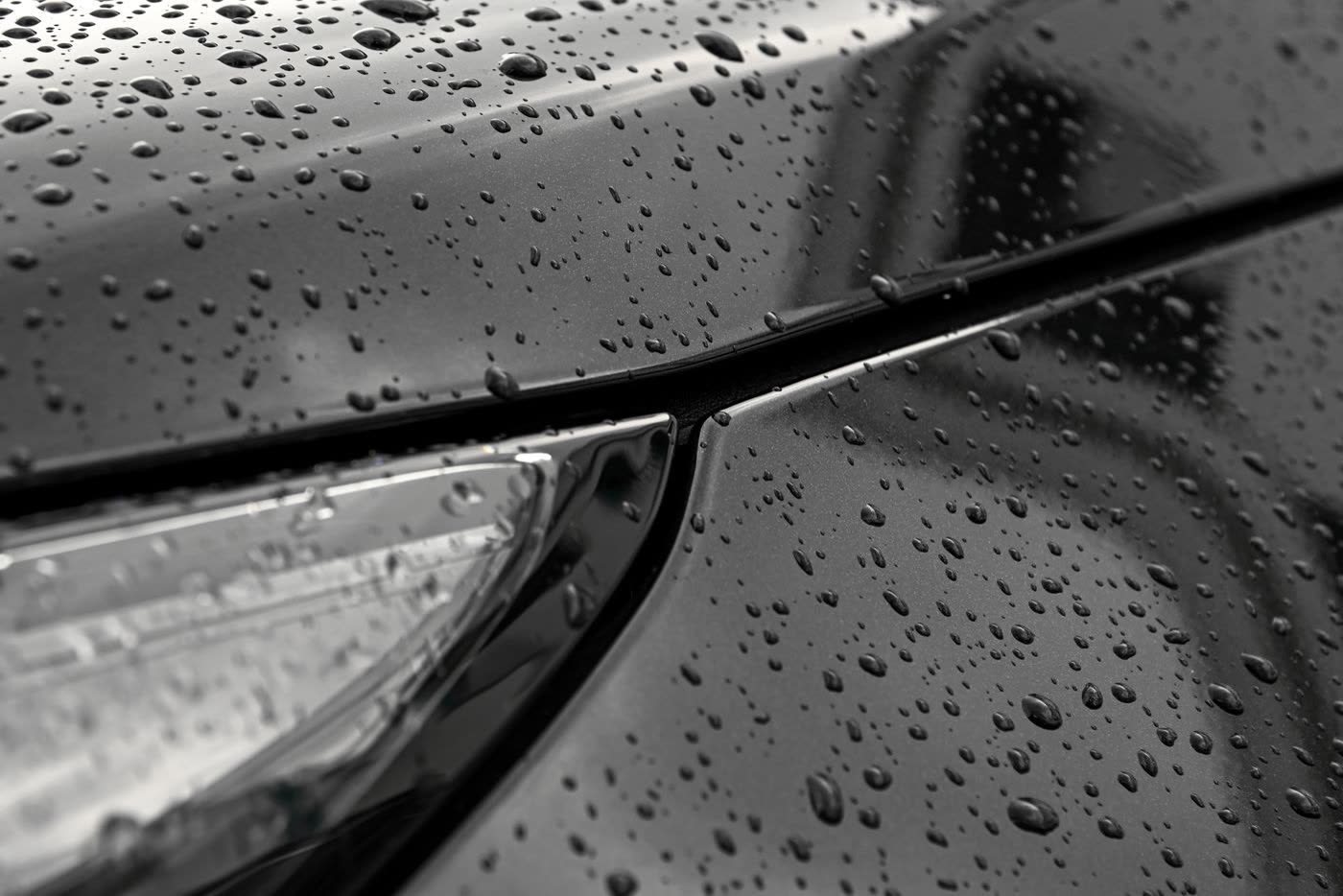 Example photo: water beading on coated black paint