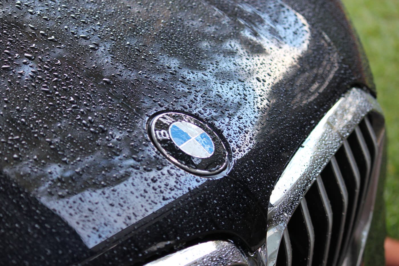 Example photo: water beading on a car hood